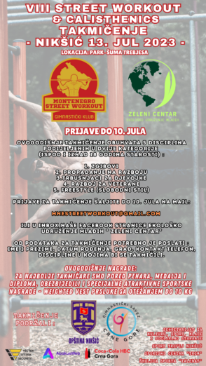 VIII TAKMIČENJE U GIMNASTIČKIM CALISTHENICS & STREET WORKOUT DISCIPLINAMA U NIKŠIĆU