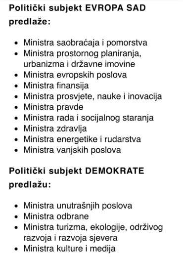 Pogledajte podjelu resora u novoj Vladi