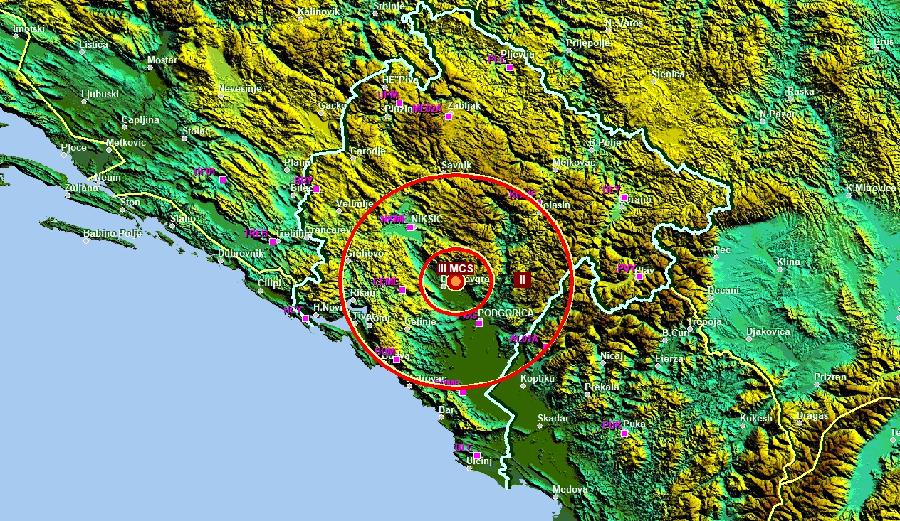 Slabiji zemljotres na području Danilovgrada