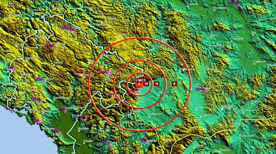 Zemljotres u Peći, osjetio se i u Crnoj Gori