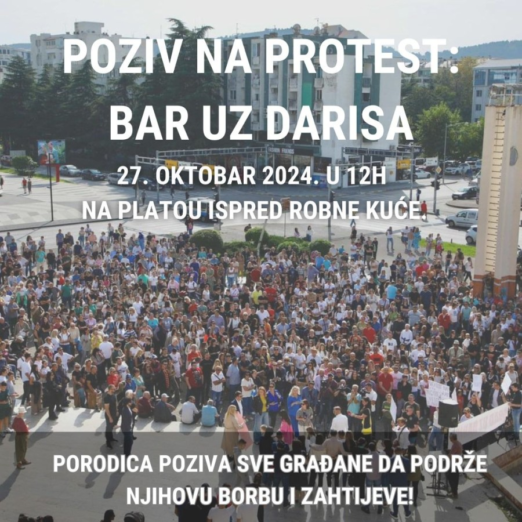 Novi protest “Bar uz Darisa” zakazan za subotu