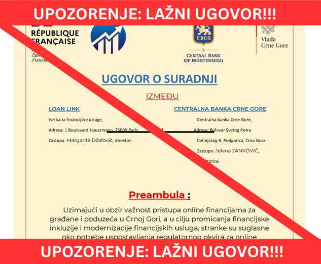 CBCG upozorava na lažne ponude kreditnih institucija bez licence