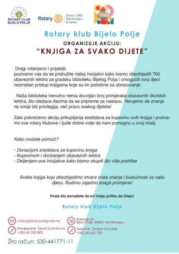 Rotari klub Bijelo Polje pokrenuo akciju nabavke 700 knjiga za gradsku biblioteku